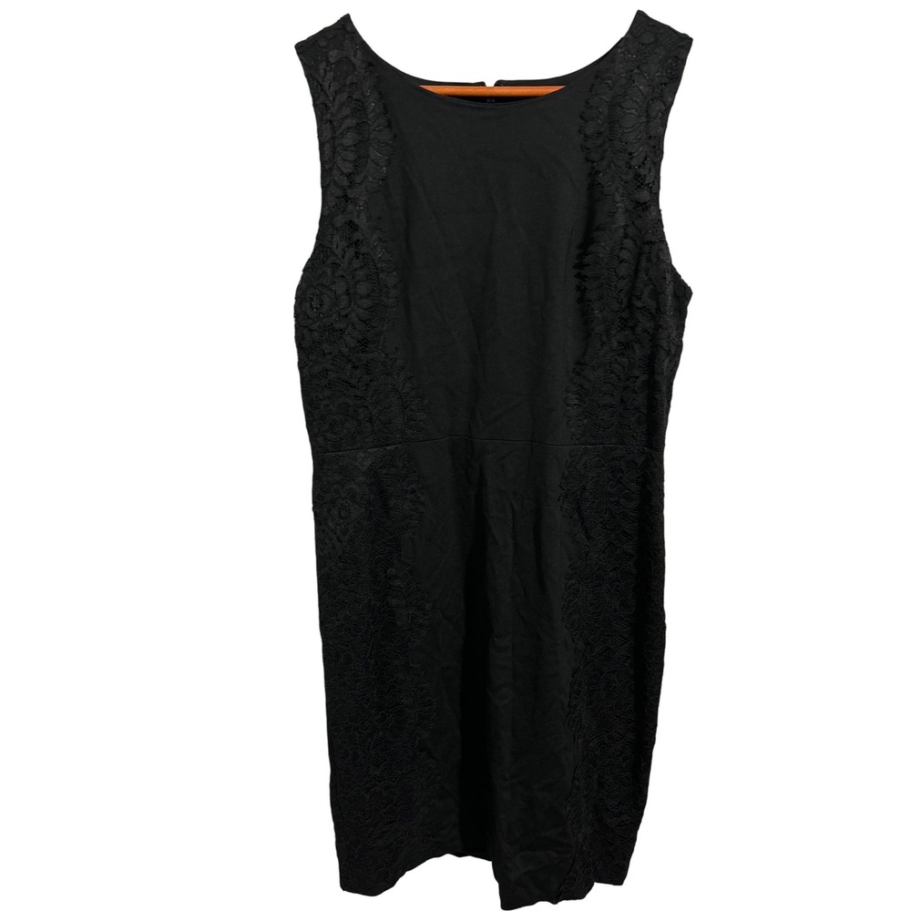 NYDJ‎ Black Sleeveless Dress Lacy Overlay Down Sides Back Zip Women's Size 12